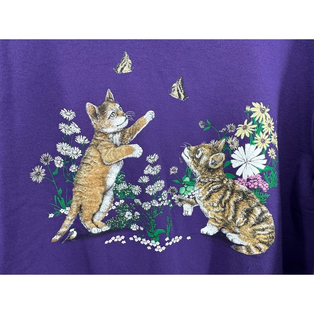 VTG Jerzees Cat Sweatshirt Deadstock NWOT Kittens Graphic Y2K 90s‎ Cottagecore